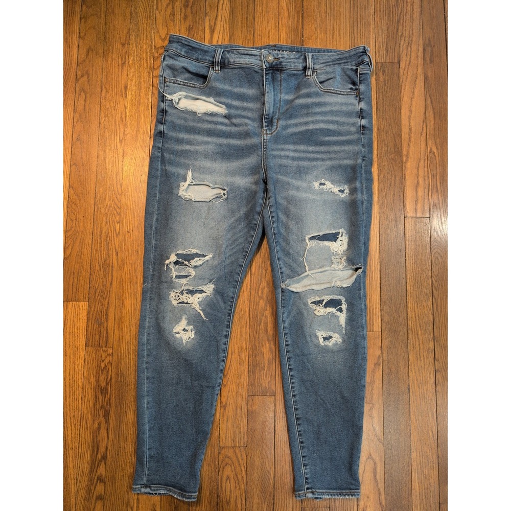 American‎ Eagle AE Next Level Stretch Hi-Rise Skinny Jegging Distressed Blue 20